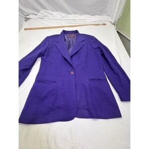 Vintage Pea Coat Women Purple Lauren Woods  Size 12 Purple Pockets Single Button